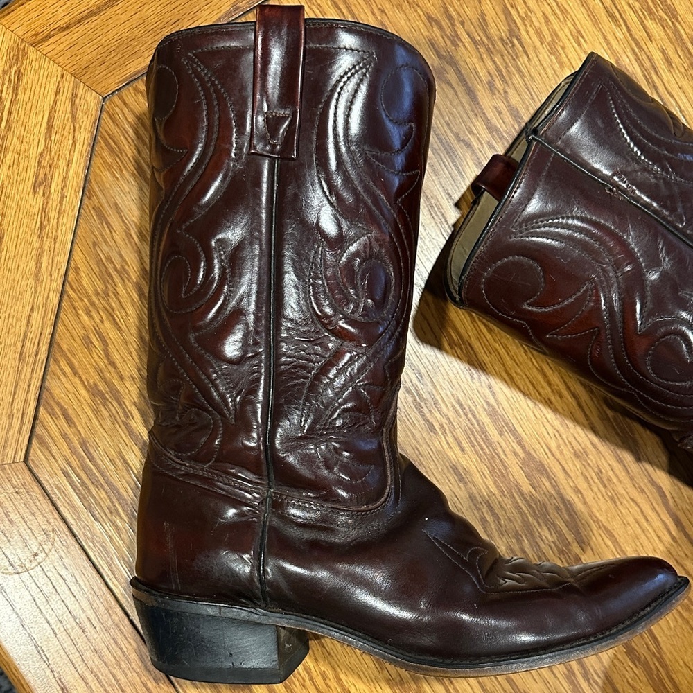 *ACME* Vintage Dark Cherry Leather Western Cowboy Western Boots 4939 Size 9.5 - Picture 3 of 14